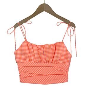 NWT Zara Orange and Pink Gingham Plaid Crop Top Size Medium